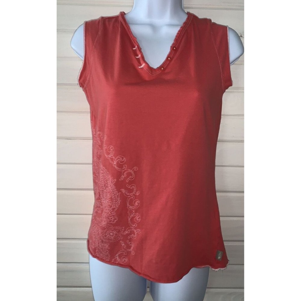 The North Face Sz XS A5 Series Coral Orange Cotton Tee Paisley Graphic EUC